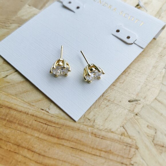 NEW Kendra Scott Cailin White Crystal Stud Earrings Gold - Picture 3 of 4